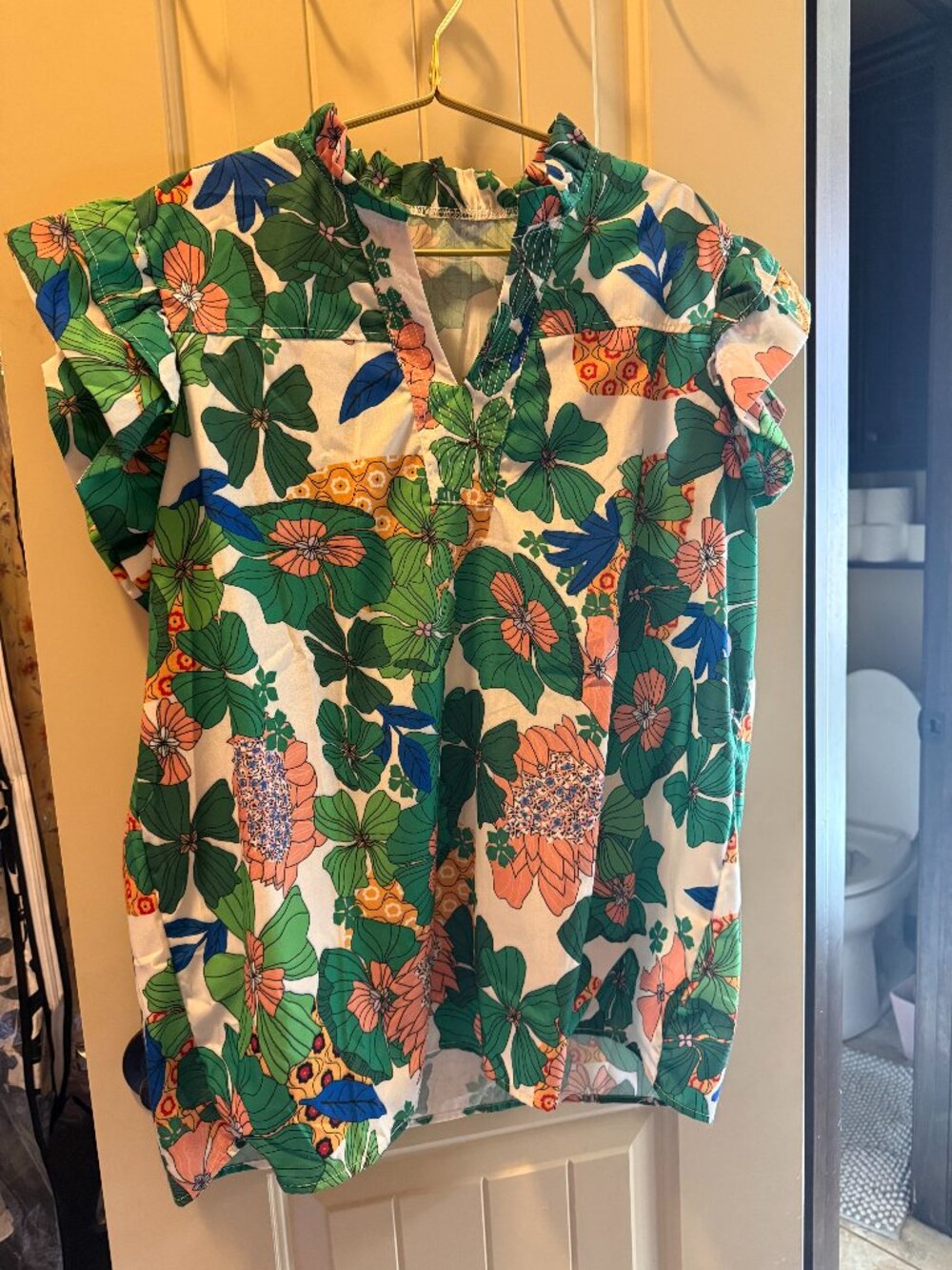 Cherry Betty ruffle collar floral shirt tropical print